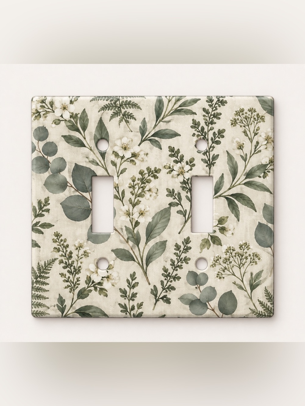Sage Botanical Eucalyptus Floral Double Toggle Light Switch Wall Plate Cover